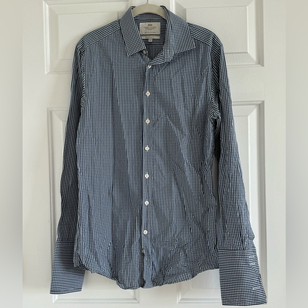 Hawes & Curtis Jermyn Street London navy checkered button down extra slim fit